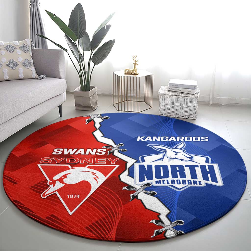 Kangaroos and Swans Round Carpet Dynamic Sporty Version