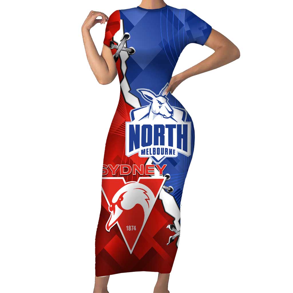 Personalised Kangaroos and Swans Short Sleeve Bodycon Dress Dynamic Sporty Version