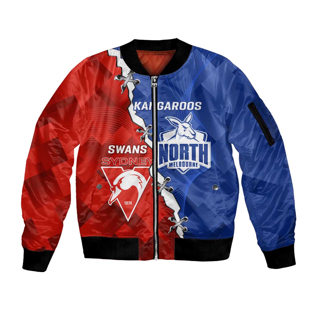 Personalised Kangaroos and Swans Sleeve Zip Bomber Jacket Dynamic Sporty Version