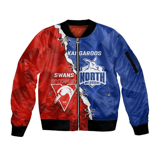 Personalised Kangaroos and Swans Sleeve Zip Bomber Jacket Dynamic Sporty Version