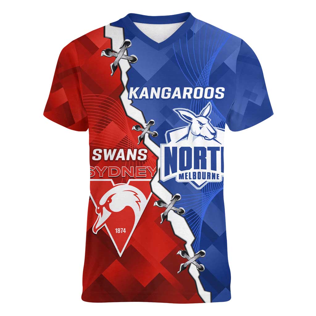 Personalised Kangaroos and Swans Women V-Neck T-Shirt Dynamic Sporty Version