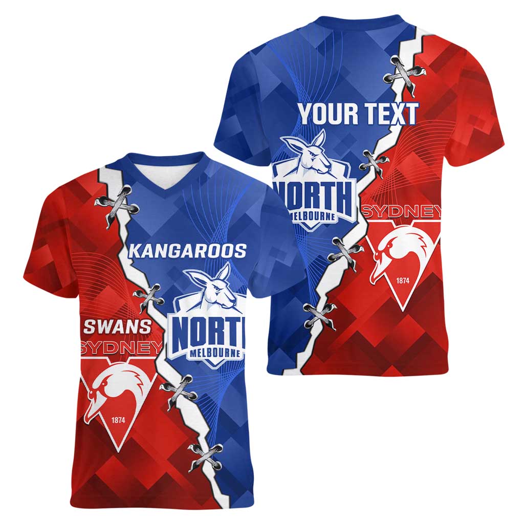 Personalised Kangaroos and Swans Women V-Neck T-Shirt Dynamic Sporty Version