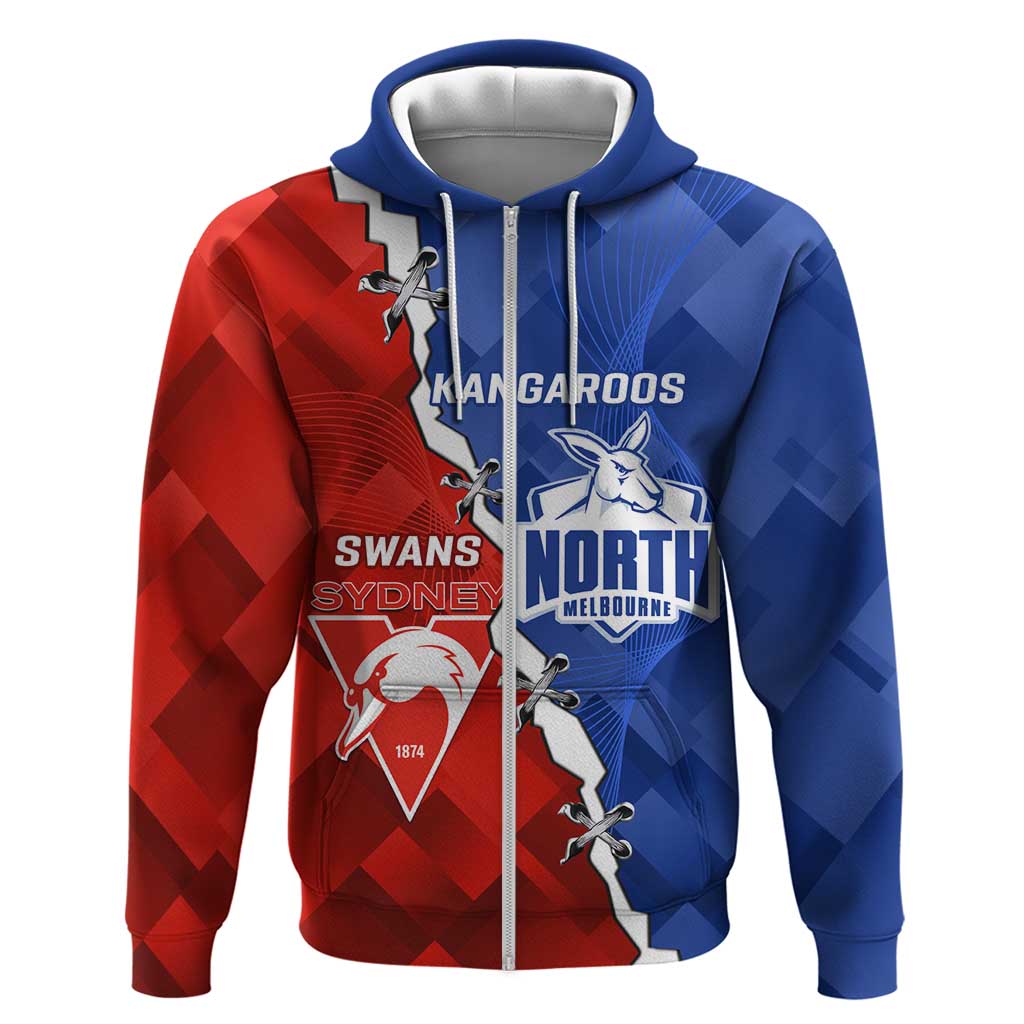 Personalised Kangaroos and Swans Zip Hoodie Dynamic Sporty Version