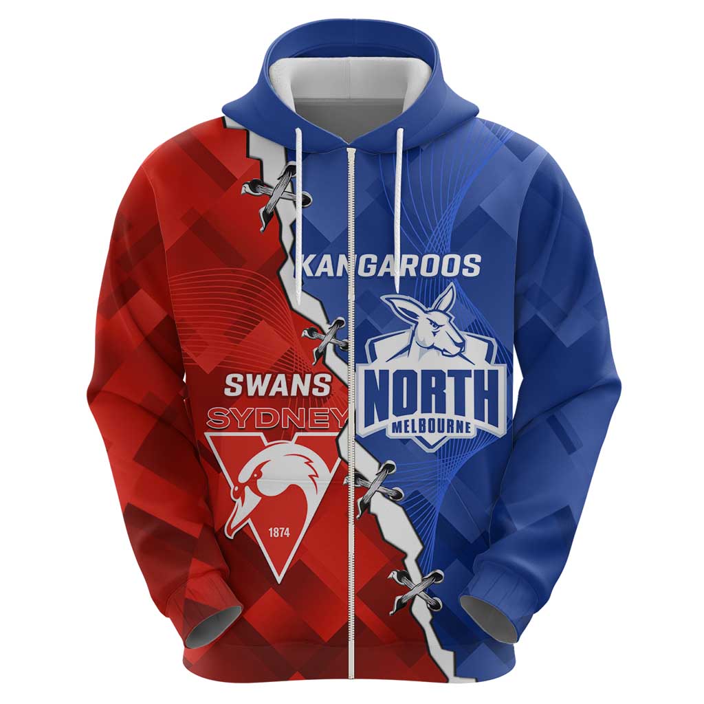 Personalised Kangaroos and Swans Zip Hoodie Dynamic Sporty Version