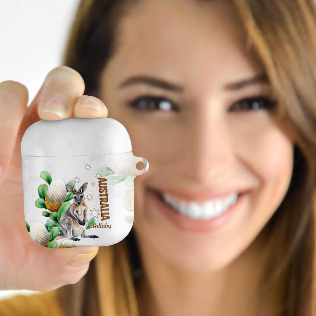 Australia Wallaby AirPods Case Yellow Banksia Watercolor Style - Aussie Hoodie