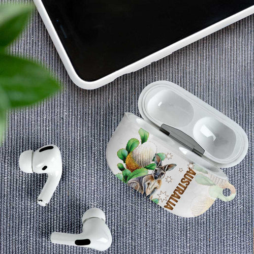 Australia Wallaby AirPods Case Yellow Banksia Watercolor Style - Aussie Hoodie