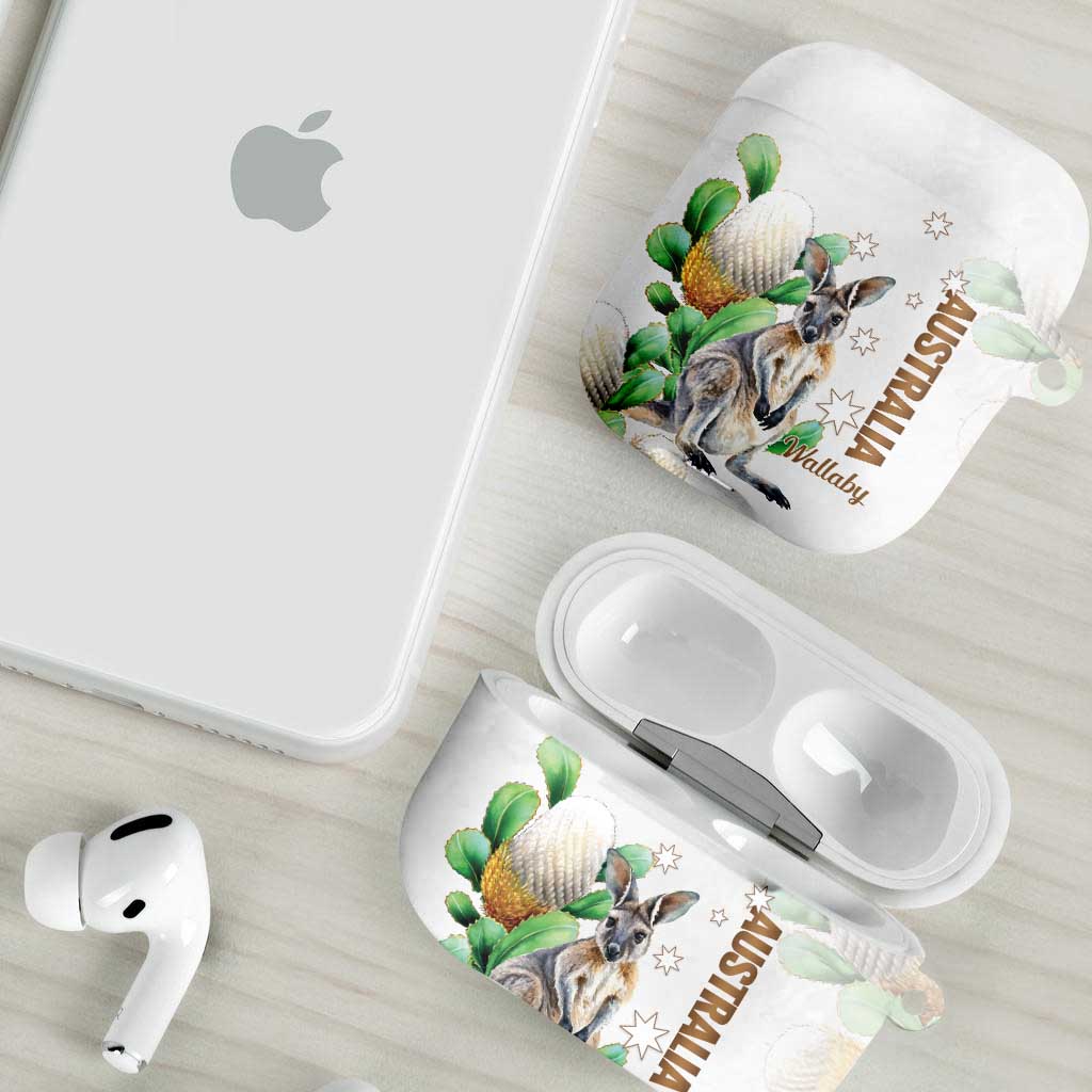 Australia Wallaby AirPods Case Yellow Banksia Watercolor Style - Aussie Hoodie