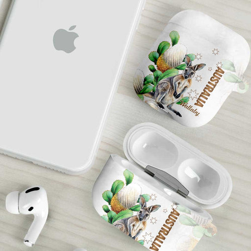 Australia Wallaby AirPods Case Yellow Banksia Watercolor Style - Aussie Hoodie