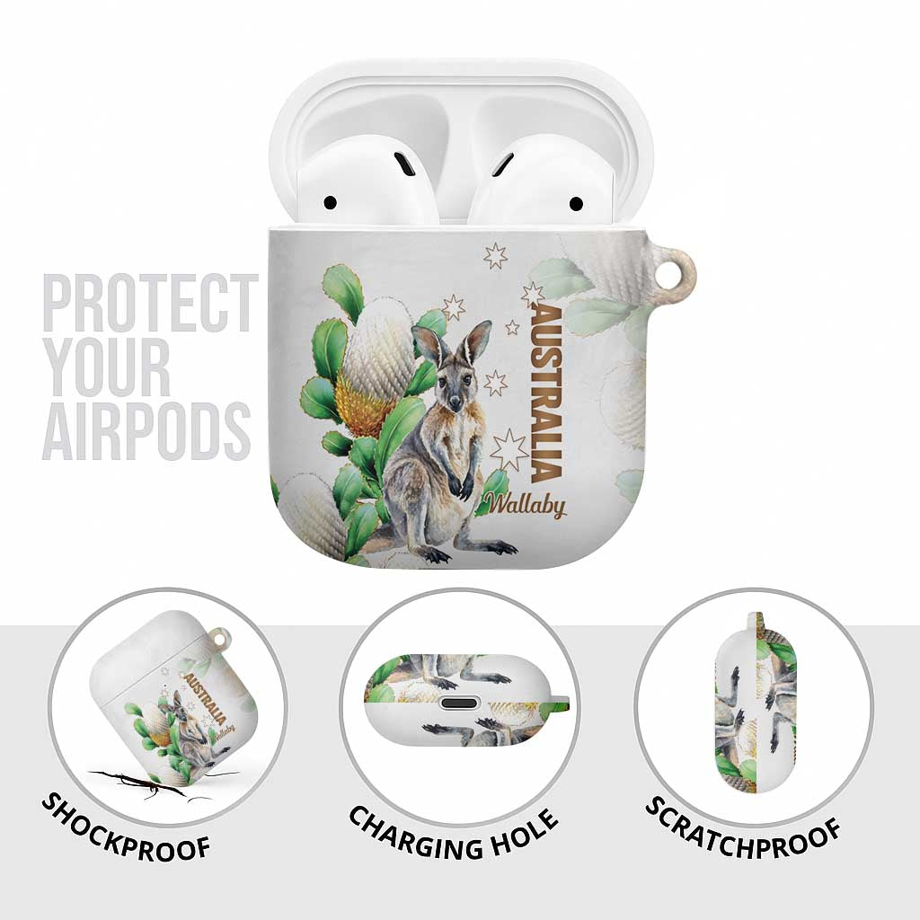 Australia Wallaby AirPods Case Yellow Banksia Watercolor Style - Aussie Hoodie