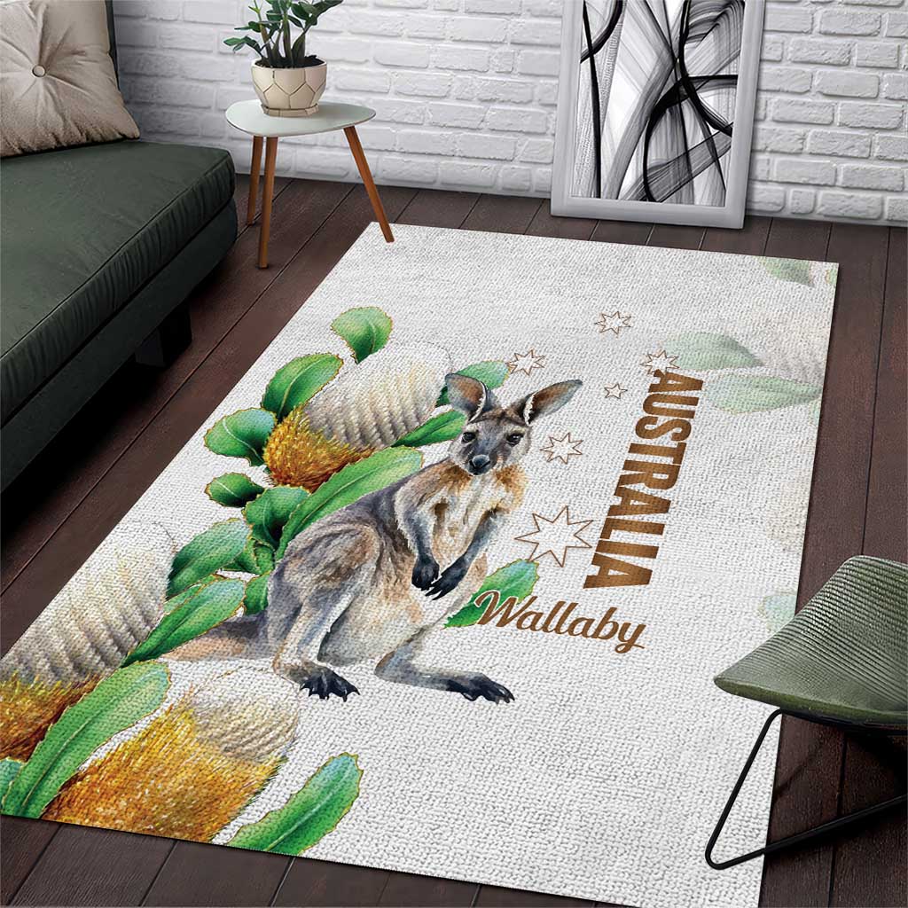 Australia Wallaby Area Rug Yellow Banksia Watercolor Style - Aussie Hoodie