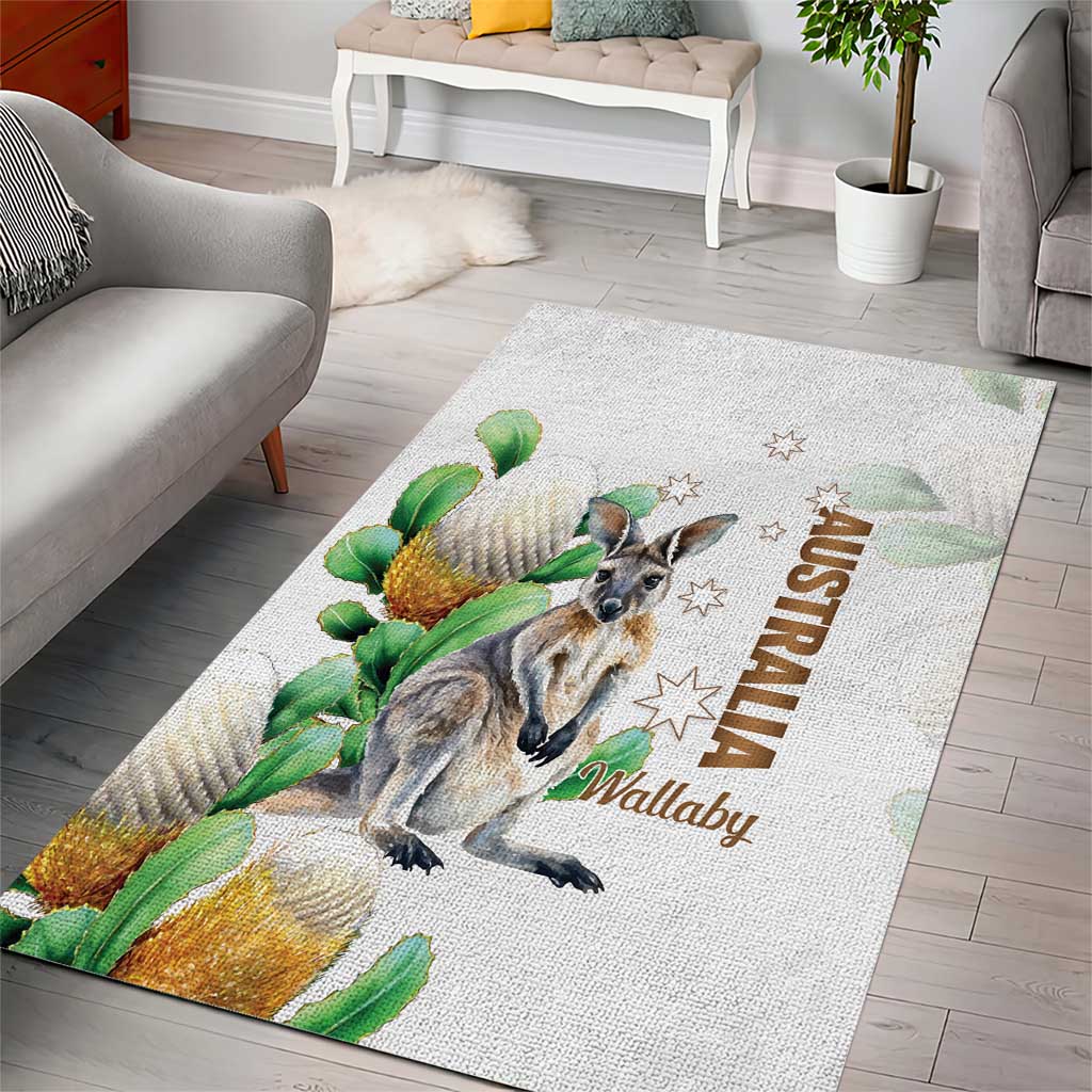 Australia Wallaby Area Rug Yellow Banksia Watercolor Style - Aussie Hoodie