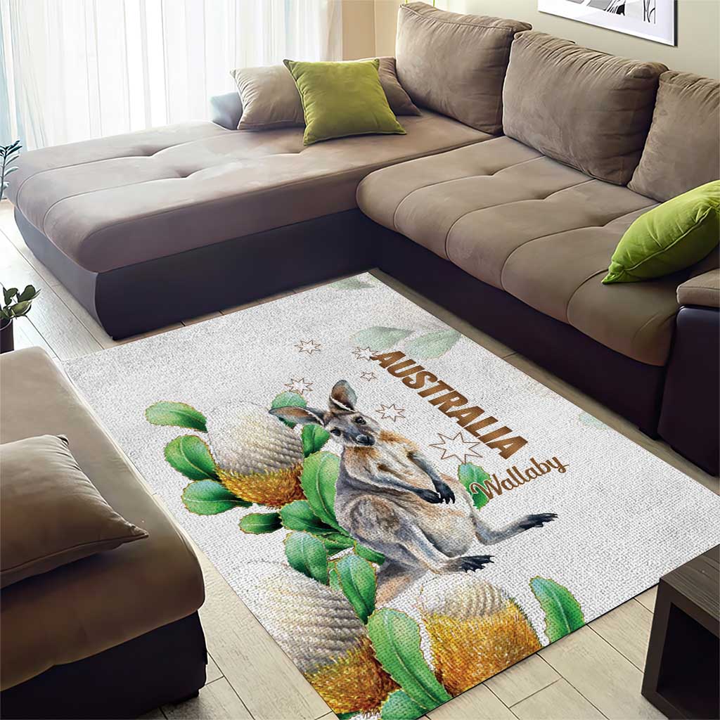 Australia Wallaby Area Rug Yellow Banksia Watercolor Style - Aussie Hoodie