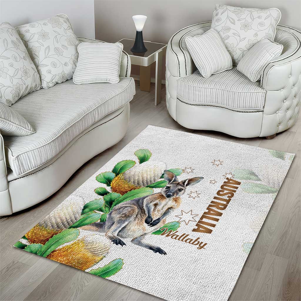 Australia Wallaby Area Rug Yellow Banksia Watercolor Style - Aussie Hoodie