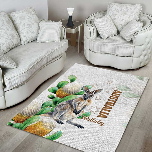 Australia Wallaby Area Rug Yellow Banksia Watercolor Style - Aussie Hoodie