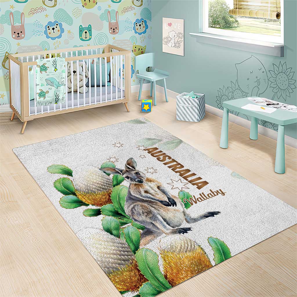 Australia Wallaby Area Rug Yellow Banksia Watercolor Style - Aussie Hoodie