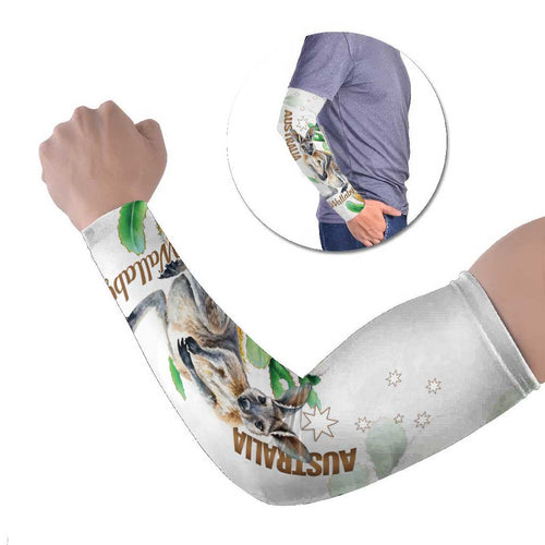 Australia Wallaby Arm Sleeves Yellow Banksia Watercolor Style - Aussie Hoodie