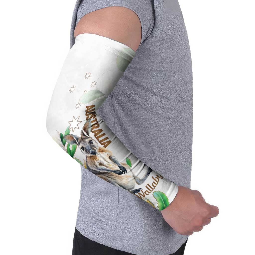 Australia Wallaby Arm Sleeves Yellow Banksia Watercolor Style - Aussie Hoodie