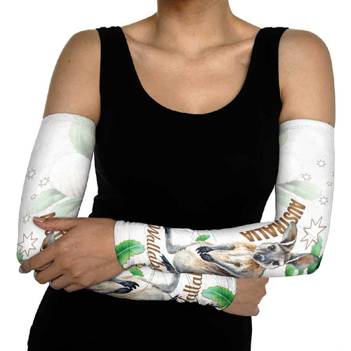 Australia Wallaby Arm Sleeves Yellow Banksia Watercolor Style - Aussie Hoodie