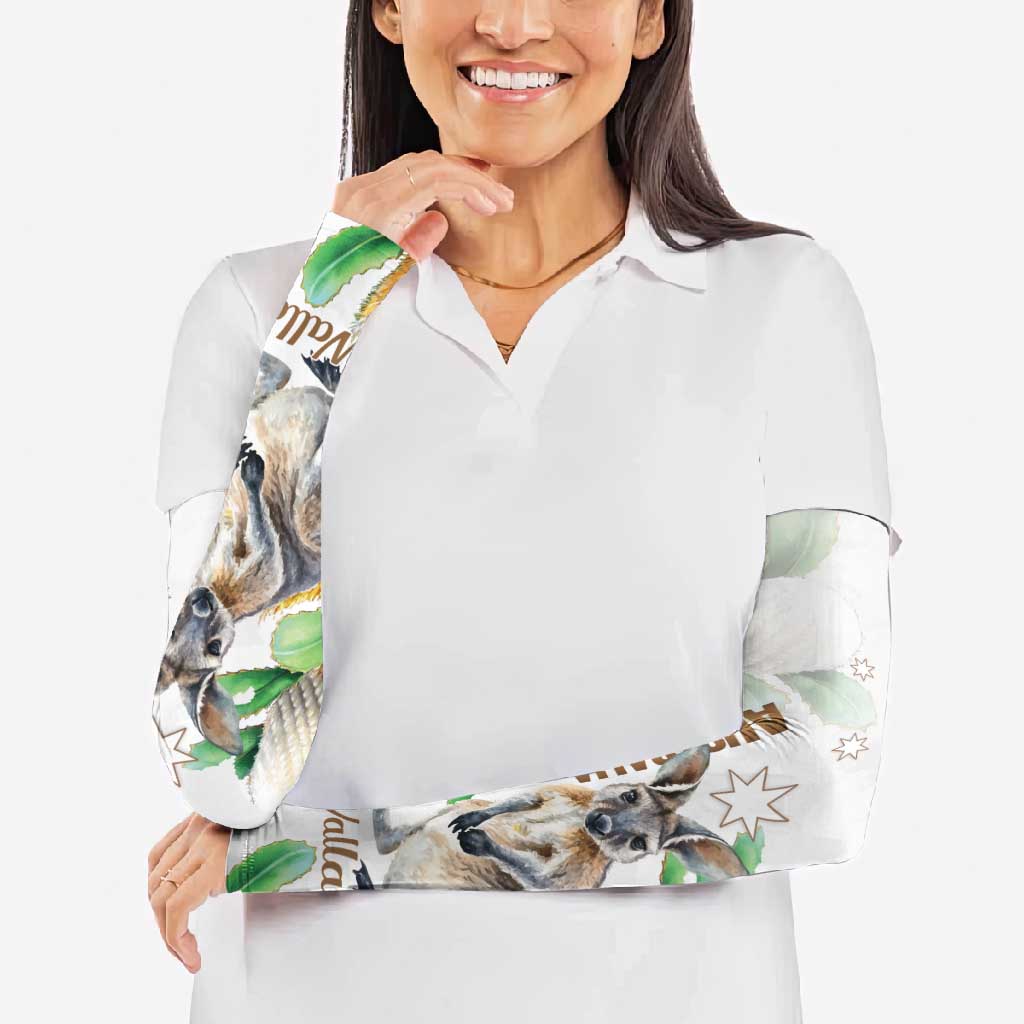 Australia Wallaby Arm Sleeves Yellow Banksia Watercolor Style - Aussie Hoodie