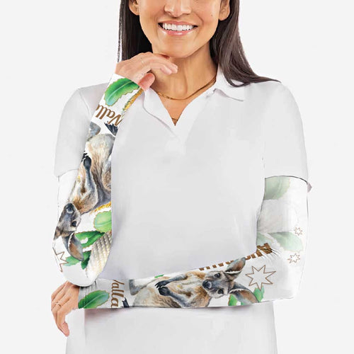 Australia Wallaby Arm Sleeves Yellow Banksia Watercolor Style - Aussie Hoodie