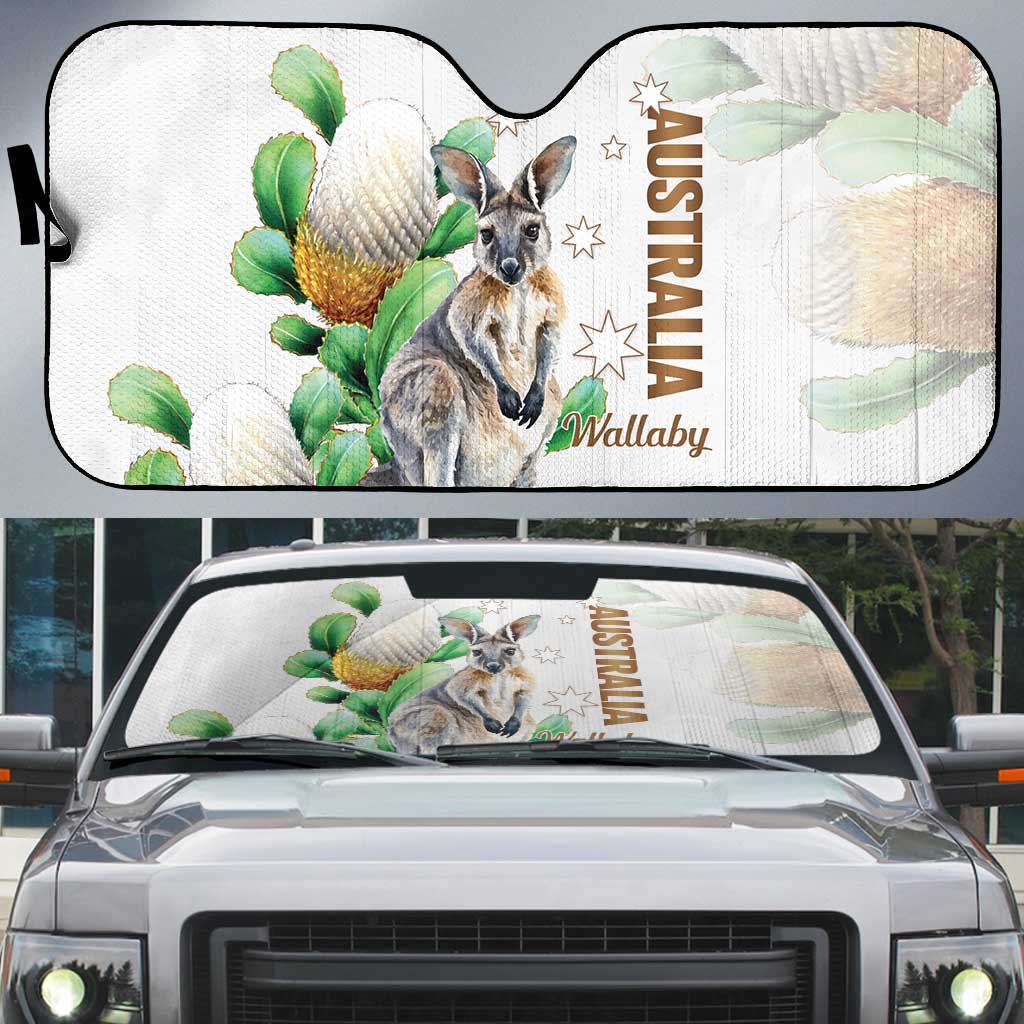 Australia Wallaby Auto Sun Shade Yellow Banksia Watercolor Style - Aussie Hoodie