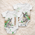 Australia Wallaby Baby Onesie Yellow Banksia Watercolor Style