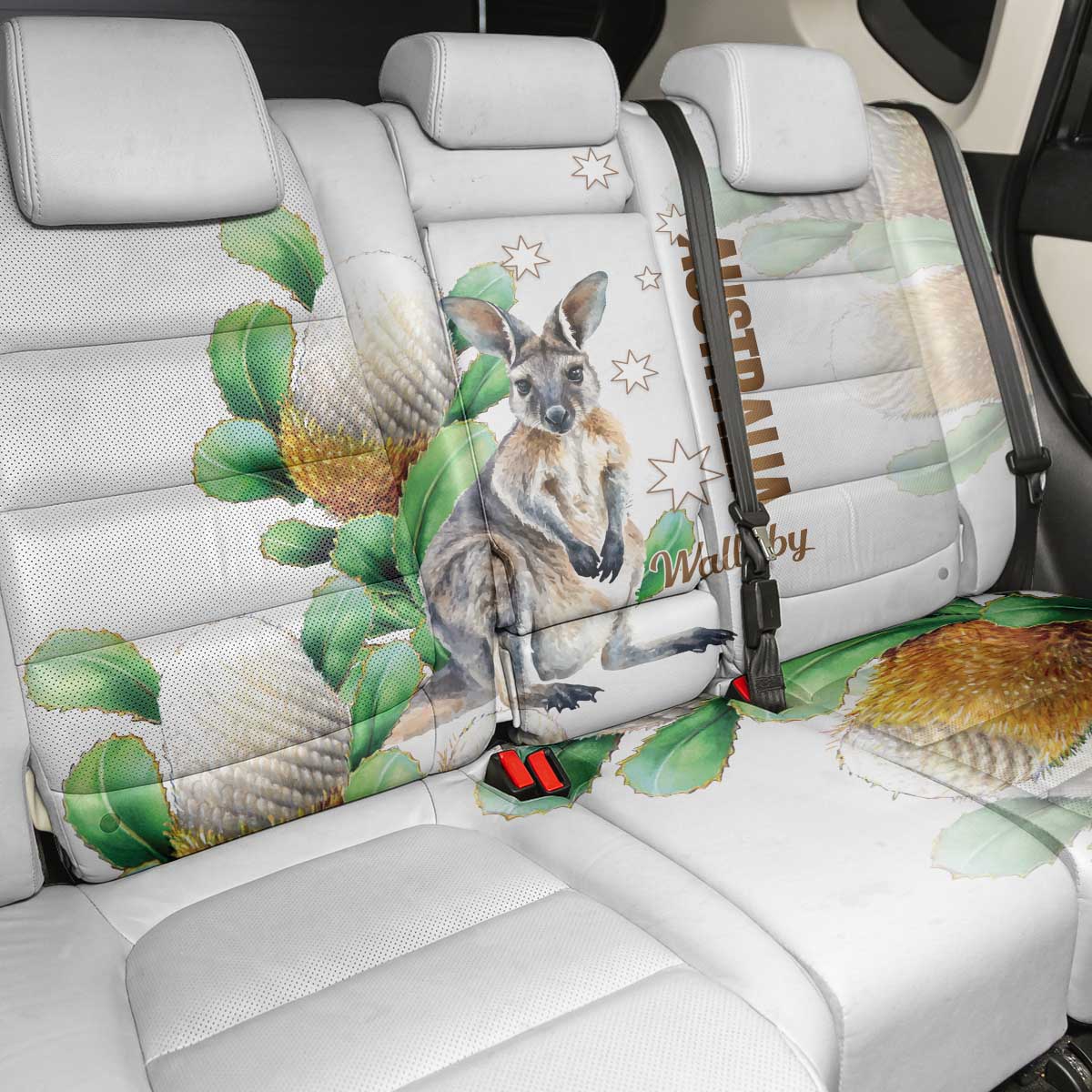 Australia Wallaby Back Car Seat Cover Yellow Banksia Watercolor Style - Aussie Hoodie