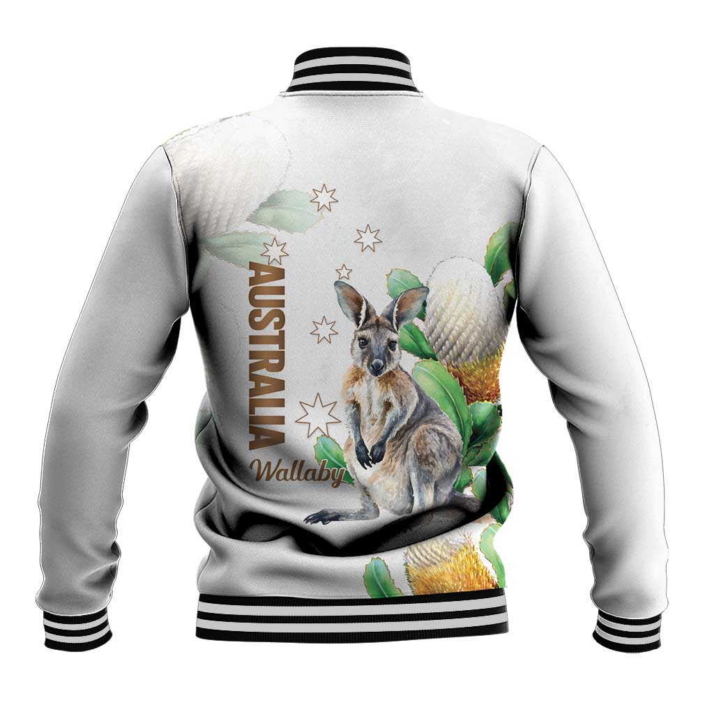 Australia Wallaby Baseball Jacket Yellow Banksia Watercolor Style - Aussie Hoodie
