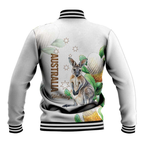 Australia Wallaby Baseball Jacket Yellow Banksia Watercolor Style - Aussie Hoodie