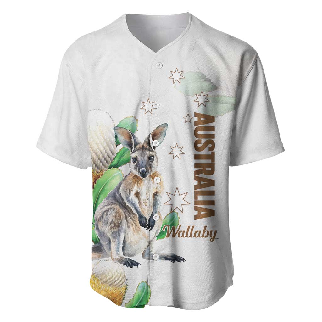 Australia Wallaby Baseball Jersey Yellow Banksia Watercolor Style - Aussie Hoodie