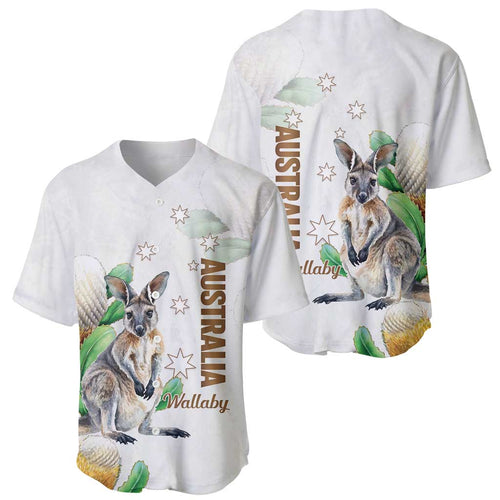Australia Wallaby Baseball Jersey Yellow Banksia Watercolor Style - Aussie Hoodie