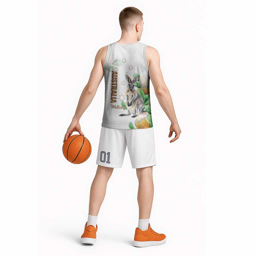 Australia Wallaby Basketball Jersey Yellow Banksia Watercolor Style - Aussie Hoodie