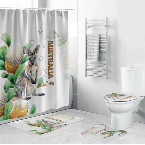 Australia Wallaby Bathroom Set Yellow Banksia Watercolor Style - Aussie Hoodie