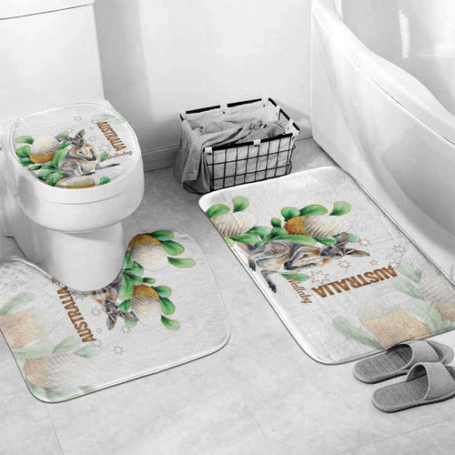 Australia Wallaby Bathroom Set Yellow Banksia Watercolor Style - Aussie Hoodie