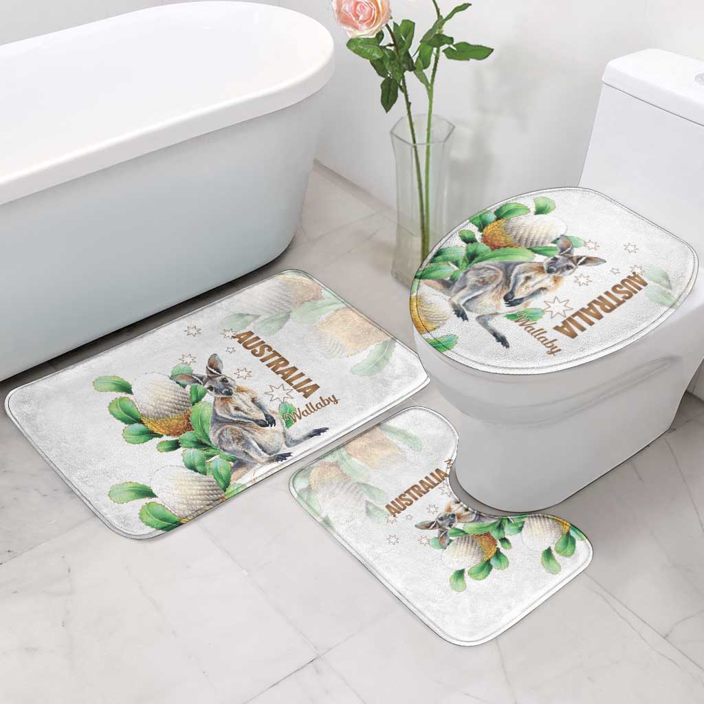 Australia Wallaby Bathroom Set Yellow Banksia Watercolor Style - Aussie Hoodie