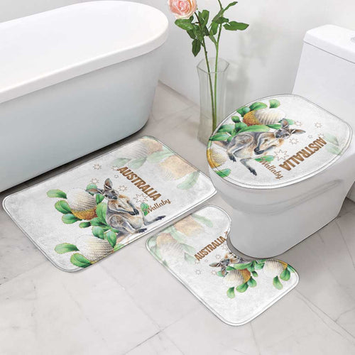 Australia Wallaby Bathroom Set Yellow Banksia Watercolor Style - Aussie Hoodie