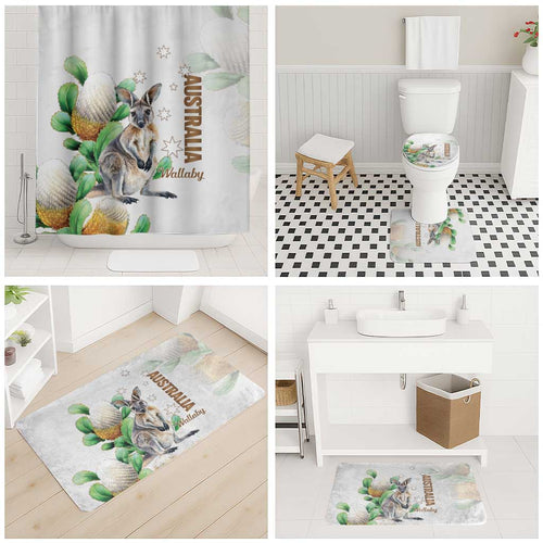 Australia Wallaby Bathroom Set Yellow Banksia Watercolor Style - Aussie Hoodie