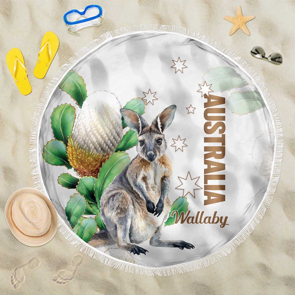 Australia Wallaby Beach Blanket Yellow Banksia Watercolor Style - Aussie Hoodie