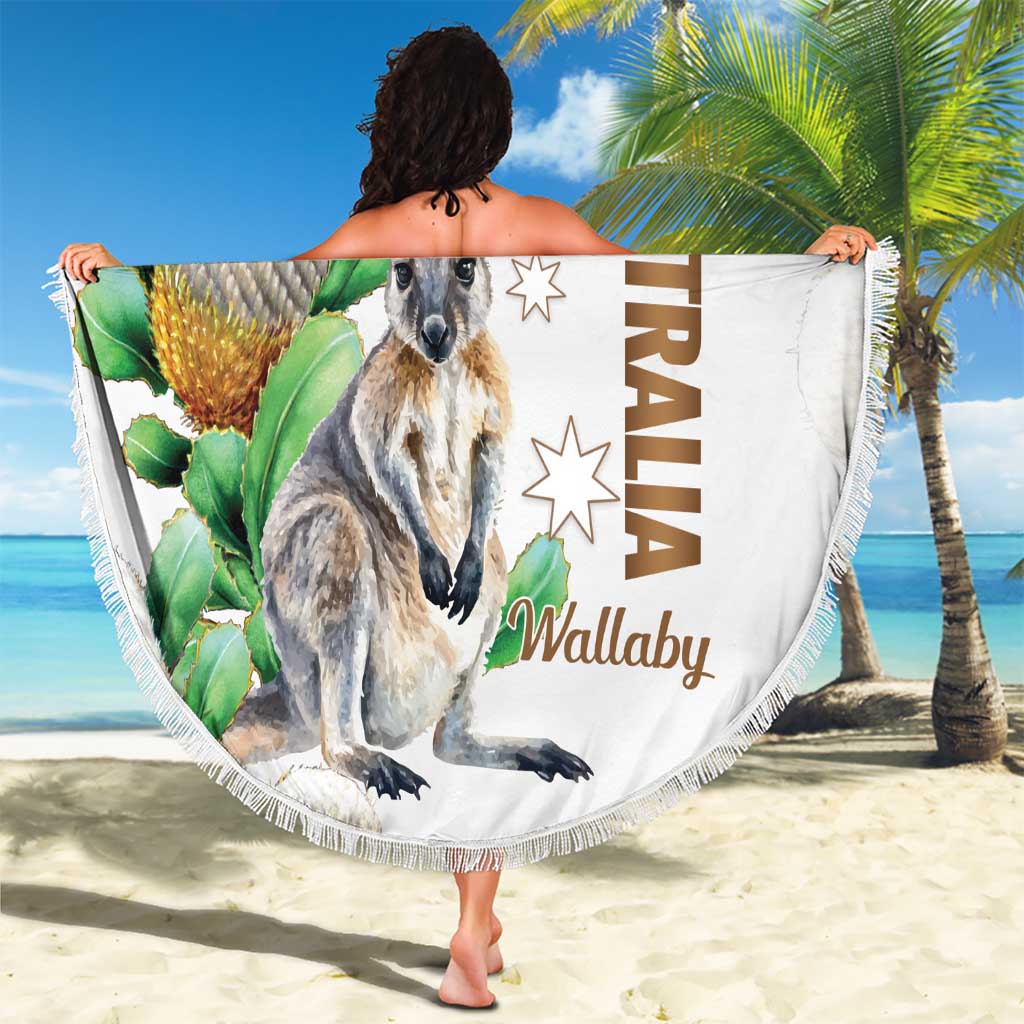 Australia Wallaby Beach Blanket Yellow Banksia Watercolor Style - Aussie Hoodie