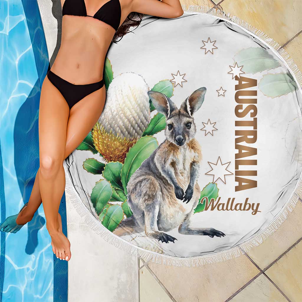 Australia Wallaby Beach Blanket Yellow Banksia Watercolor Style - Aussie Hoodie