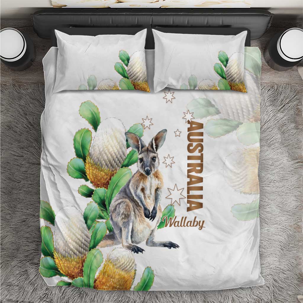 Australia Wallaby Bedding Set Yellow Banksia Watercolor Style - Aussie Hoodie