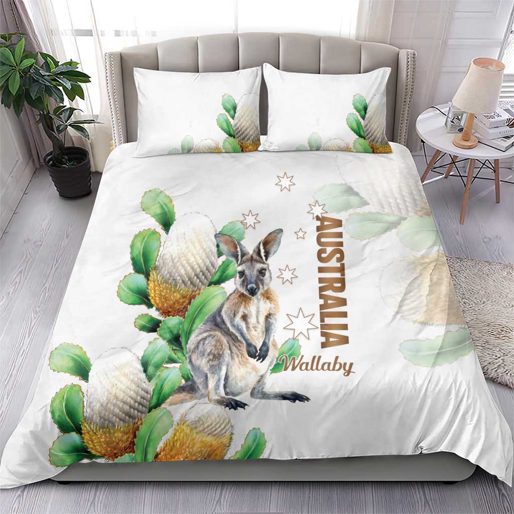 Australia Wallaby Bedding Set Yellow Banksia Watercolor Style - Aussie Hoodie