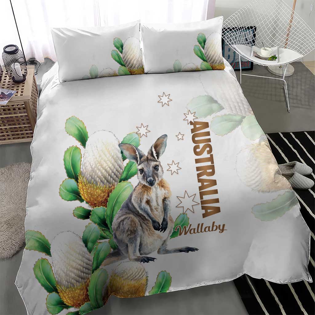 Australia Wallaby Bedding Set Yellow Banksia Watercolor Style - Aussie Hoodie