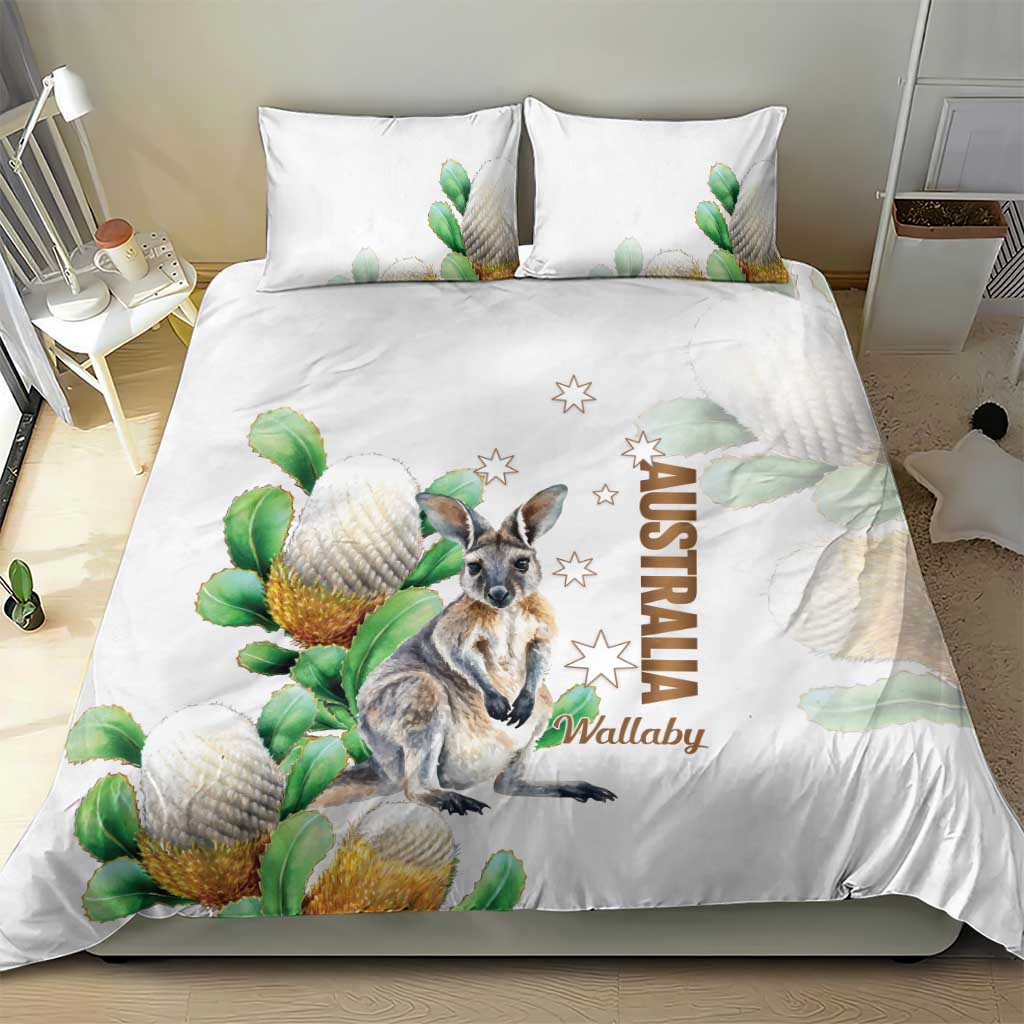 Australia Wallaby Bedding Set Yellow Banksia Watercolor Style - Aussie Hoodie