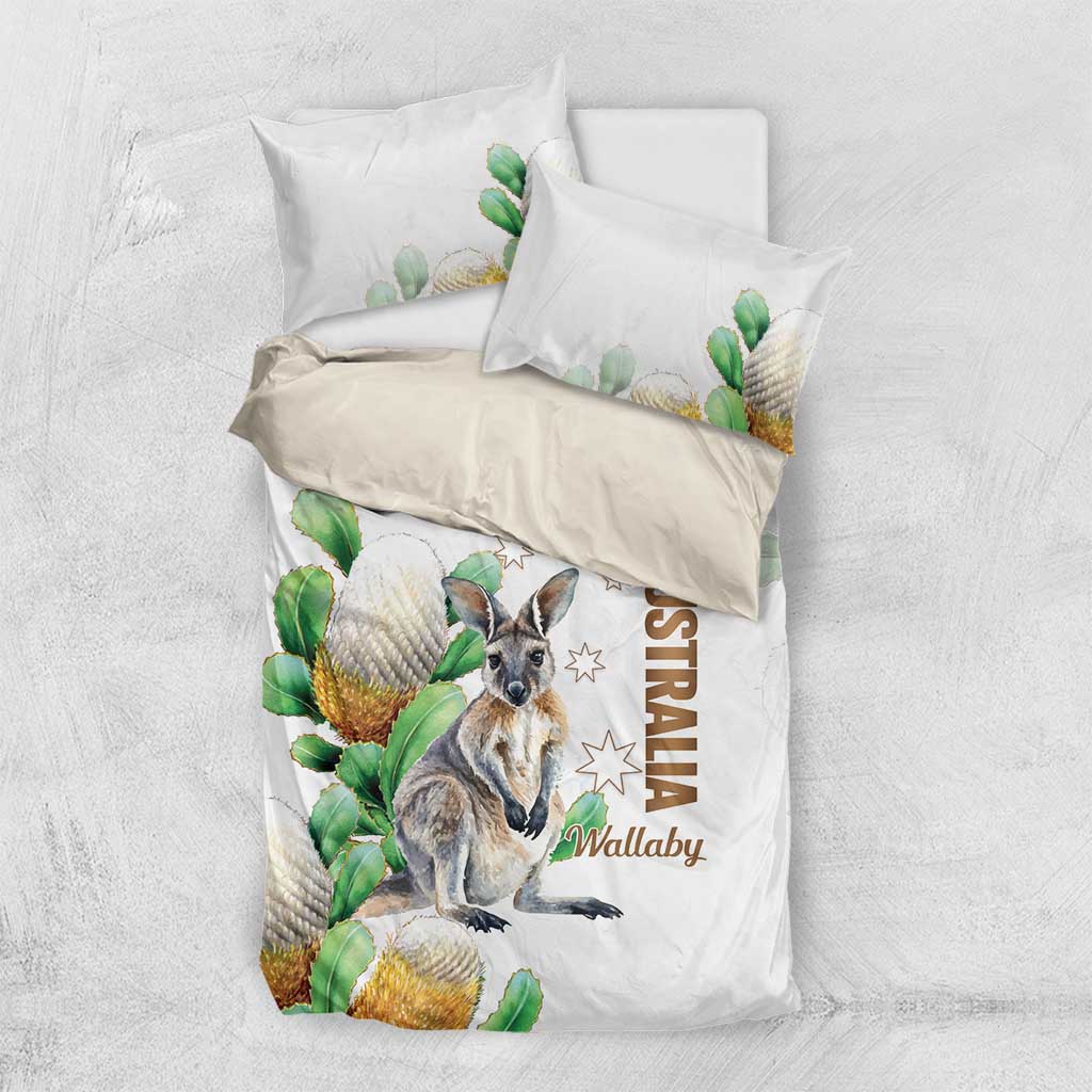 Australia Wallaby Bedding Set Yellow Banksia Watercolor Style - Aussie Hoodie