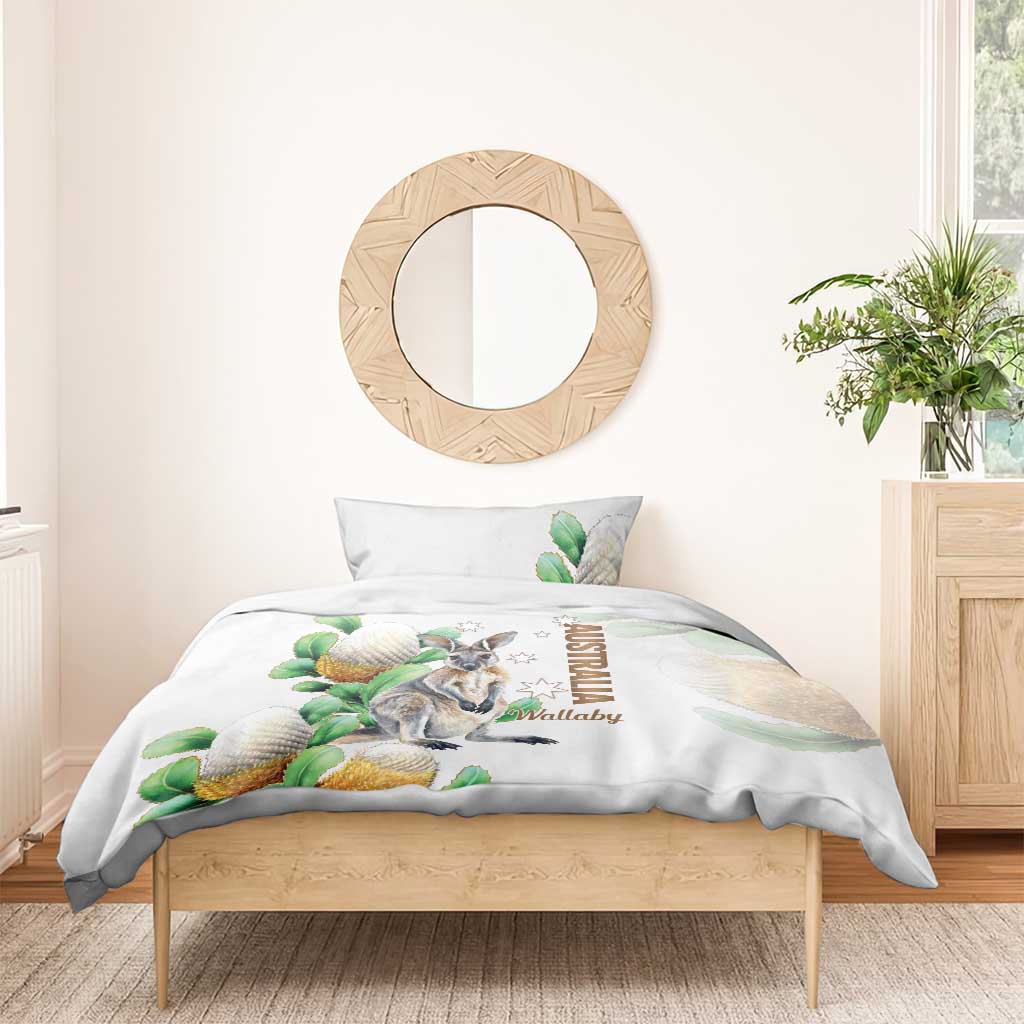 Australia Wallaby Bedding Set Yellow Banksia Watercolor Style - Aussie Hoodie