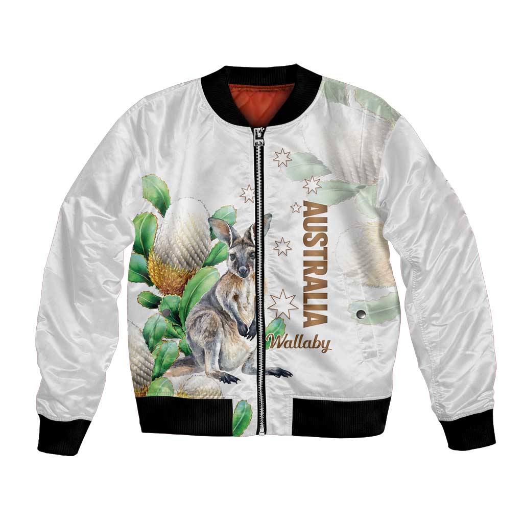 Australia Wallaby Bomber Jacket Yellow Banksia Watercolor Style - Aussie Hoodie