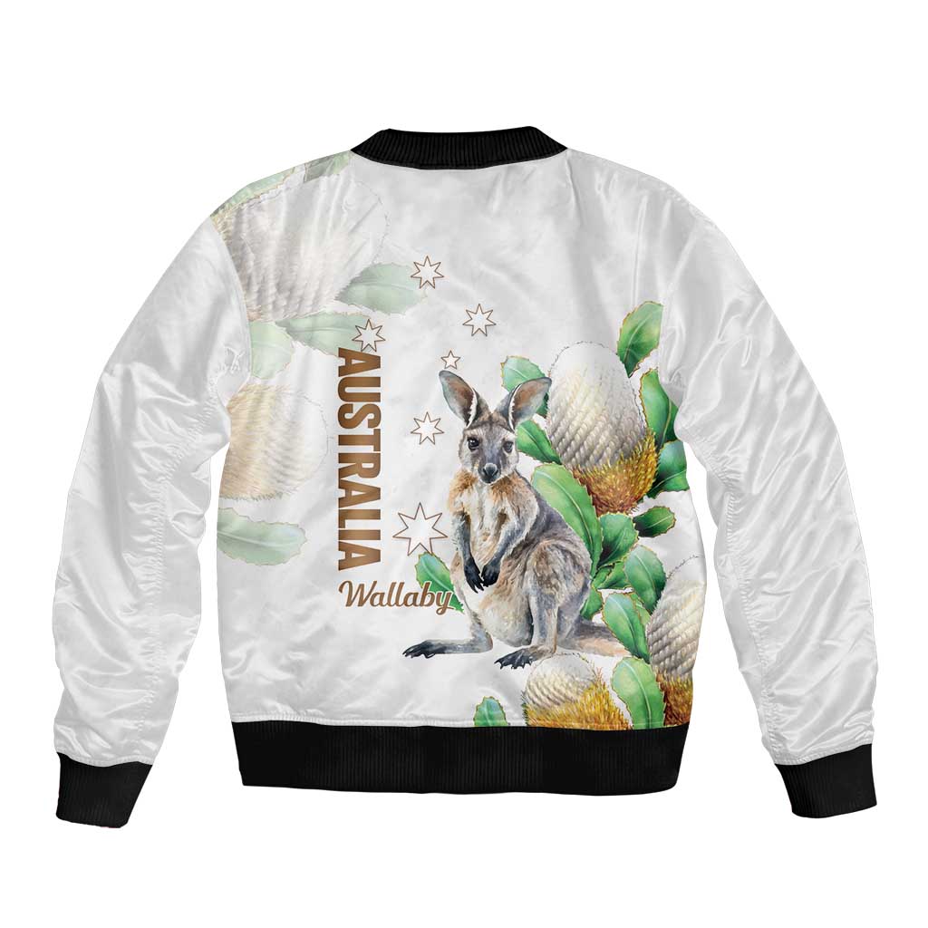 Australia Wallaby Bomber Jacket Yellow Banksia Watercolor Style - Aussie Hoodie