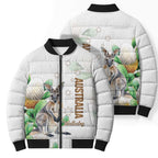 Australia Wallaby Bomber Puffer Jacket Yellow Banksia Watercolor Style - Aussie Hoodie