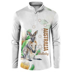 Australia Wallaby Button Sweatshirt Yellow Banksia Watercolor Style - Aussie Hoodie